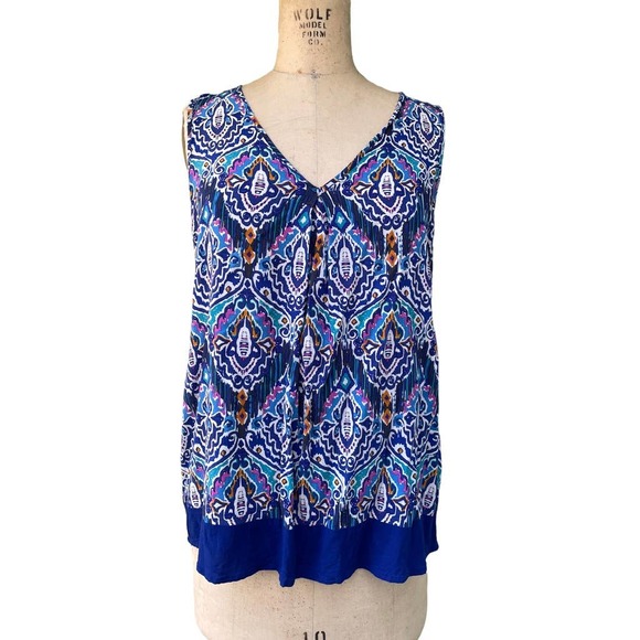 Daniel Rainn Women's Blue Patterned Tank Top Blouse L - Picture 1 of 8
